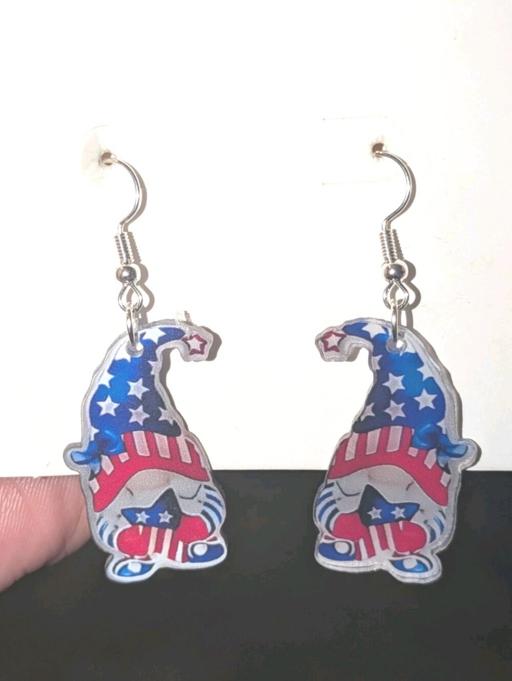 Hand Crafted Patriotic American Flag Gnome Dangle Earrings